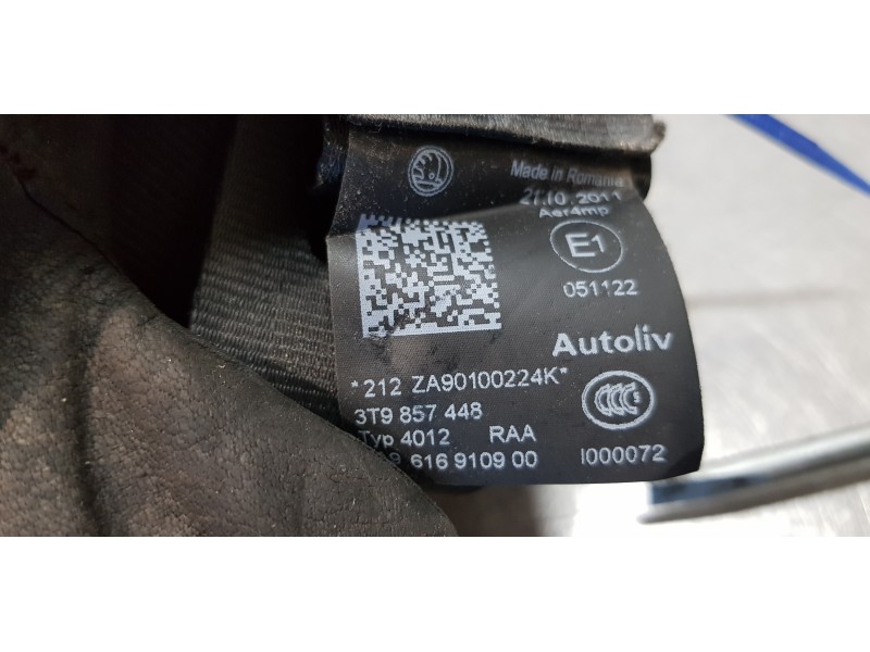 Recambio de cinturon seguridad trasero derecho para skoda superb combi (3t5) exclusive referencia OEM IAM 3T9857448   Recambio de cinturon seguridad trasero derecho para skoda superb combi (3t5) exclusive referencia OEM IAM 3T9857448