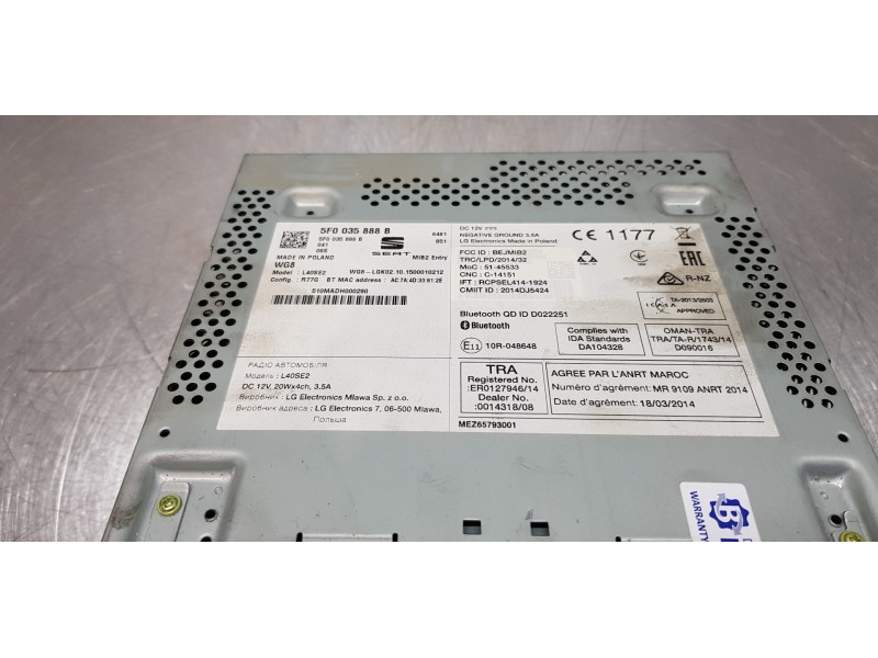 Recambio de sistema audio / radio cd para seat ibiza st (6p8) reference referencia OEM IAM 5F0035888B   Recambio de sistema audio / radio cd para seat ibiza st (6p8) reference referencia OEM IAM 5F0035888B