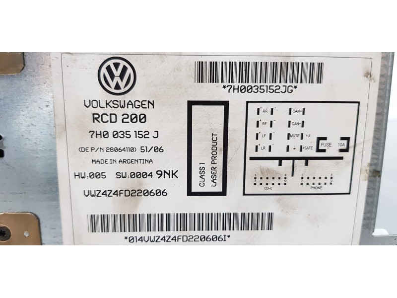 Recambio de sistema audio / radio cd para volkswagen t5 transporter/furgoneta caja cerrada referencia OEM IAM 7H0035152J  